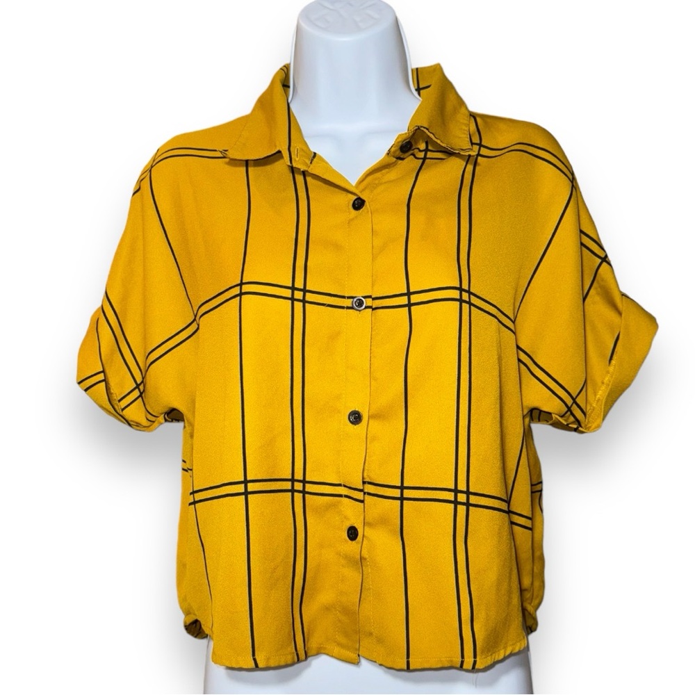 Midnight Sky Mustard Button Down Crop Top